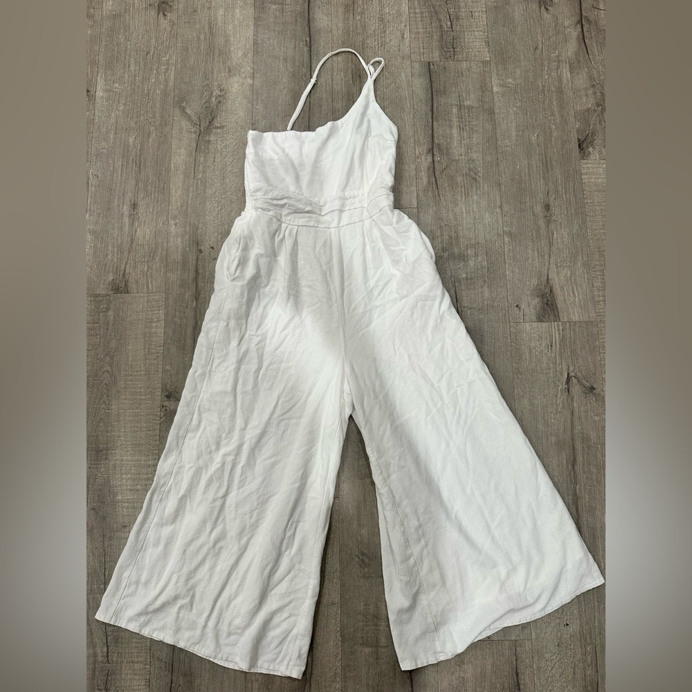 One Shoulder High Waist Dressy Casual Wide Leg Linen Jumpsuit Medium